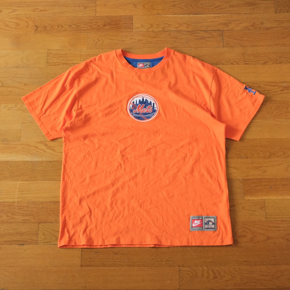 Nike T-Shirt Mens Orange NY Mets Cooperstown Collection Oversized Y2K XL Sport